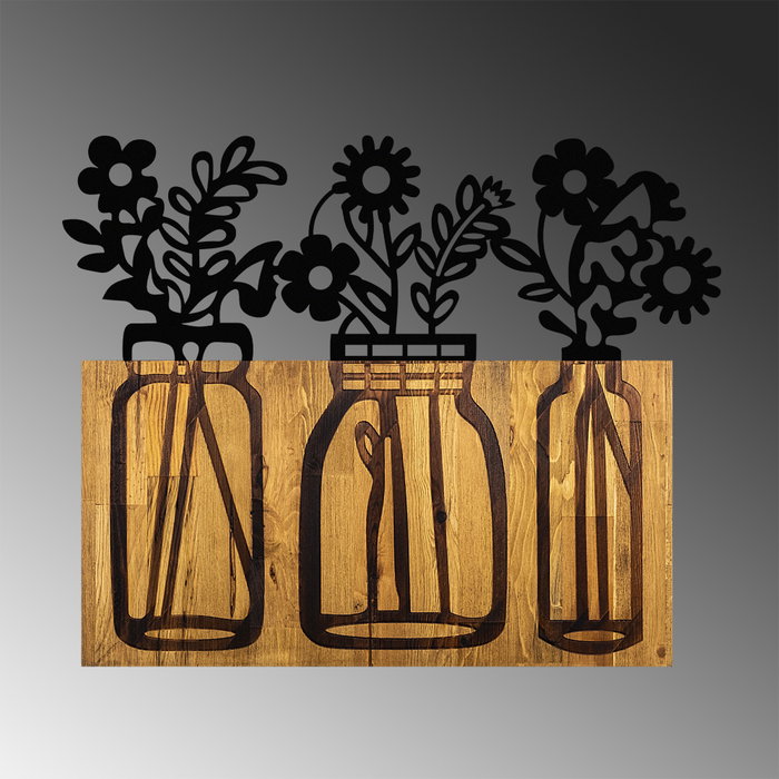 Wallity Flower 5 Escultura de pared de madera y metal en nogal y negro Wallity Flower 5 Escultura de pared de madera y metal en nogal y negro